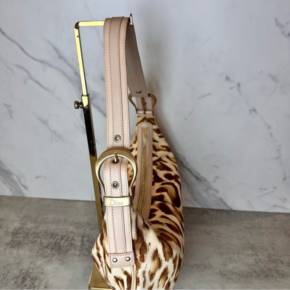 SOLD Christian Dior Canvas Leopard Print Buckle Hobo Bag - Picture 8 of 16